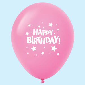 11" Happy Birthday Stars Latex Balloons Light Magenta (25 Per Bag)